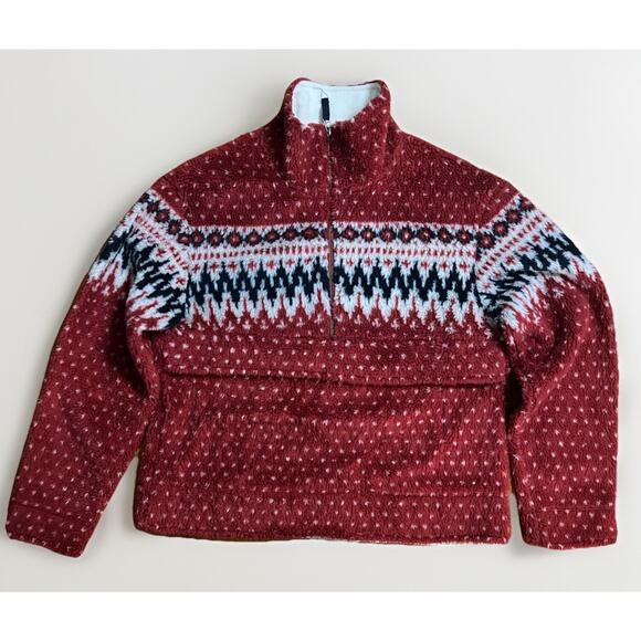 L.L. Bean Jackets & Blazers - LL BEAN Signature Nordic Fair Isle Sherpa Fleece Jacket Size S Red Half-Zip